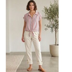 Sanctuary Striped Linen Tie-Front Button-Down Shirt - Size XL EUC‎